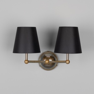 Busan Modern Brass Double Wall Light with Fabric Shades